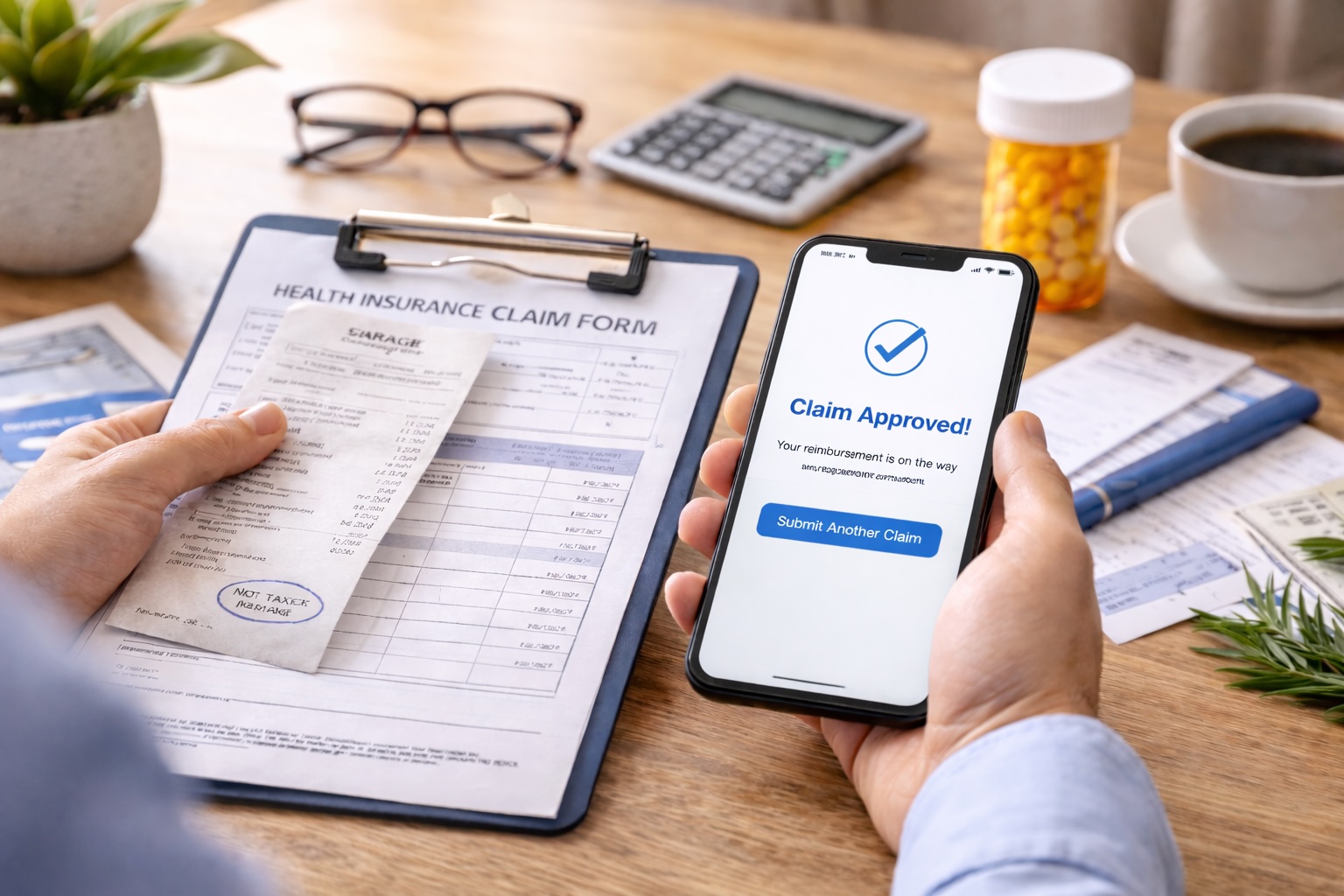  Health insurance app displayed on a smartphone screen, showcasing user-friendly interface and features for managing coverage.